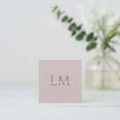 Monogram Square Rose Taupe Business Card Telefonnummerkarte (Stehend Vorderseite)