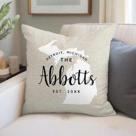 Monogram Staat Throw Pillow Michigan Family Kissen