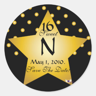 Monogram Star S-16 Polka Dots Save the Date - Cust Runder Aufkleber