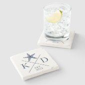 Monogram Starfish Navy Stone Untersetzer (Seitenansicht)
