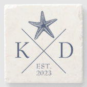 Monogram Starfish Navy Stone Untersetzer (Vorderseite)