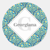 Monogram Starry Night on Sea Doodle Art Deco Runder Aufkleber (Vorderseite)