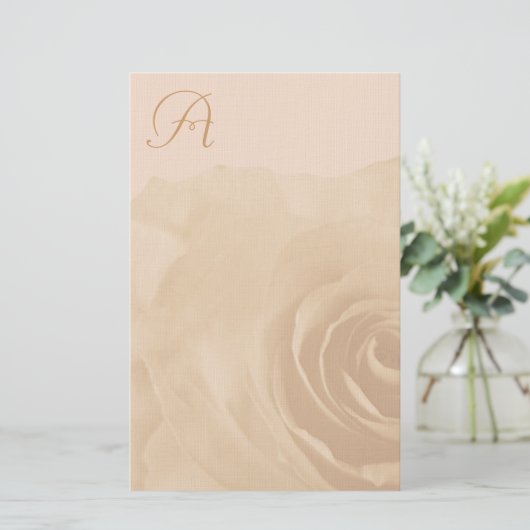 Monogram Stationery Faded Rose Briefpapier (Stehend Vorderseite)