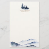 Monogram Stationery Paper Watercolor Blue Mountain Briefpapier (Vorderseite)