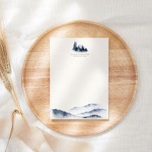 Monogram Stationery Paper Watercolor Blue Mountain