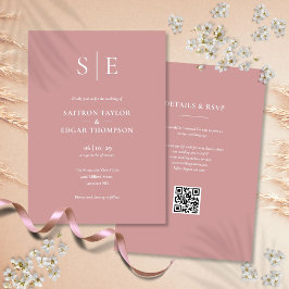 Monogram Staubrose QR-Code Hochzeit Einladung