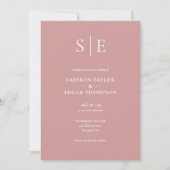 Monogram Staubrose QR-Code Hochzeit Einladung (Vorderseite)