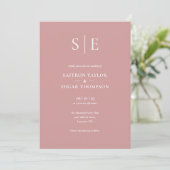 Monogram Staubrose QR-Code Hochzeit Einladung (Stehend Vorderseite)