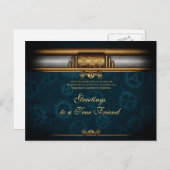 Monogram Steampunkunked Deko, Messing und tiefblau Postkarte (Vorne/Hinten)