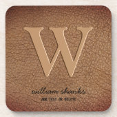 Monogram Stilftiges rustikales Ledergold-Script Getränkeuntersetzer (Vorderseite)