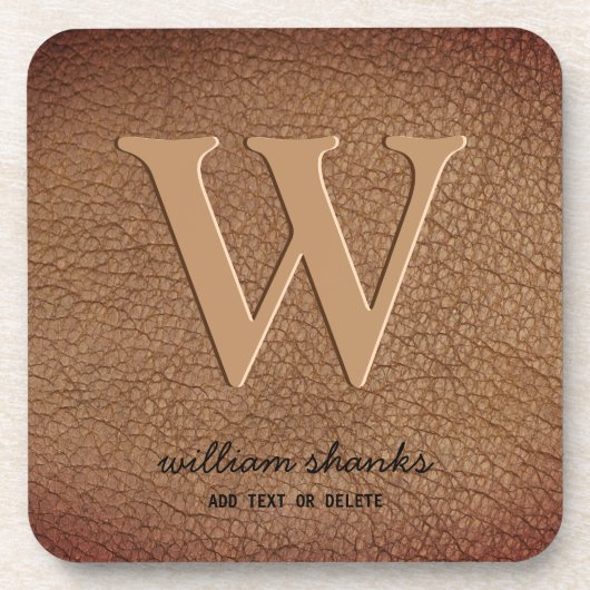 Monogram Stilftiges rustikales Ledergold-Script Getränkeuntersetzer (Vorderseite)