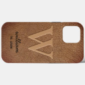 Monogram Stilgold Skriptname Braunleder Case-Mate iPhone Hülle (Rückseite (Horizontal))