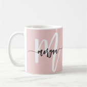 Monogram Stilvoll Modernes Niedlich Blush Pink Kaffeetasse (Links)