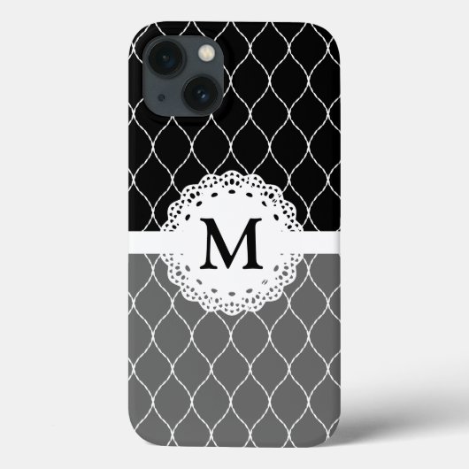 Monogram - Stilvolles Schwarz-Weiß-Spitzentmuster Case-Mate iPhone Hülle (Rückseite)