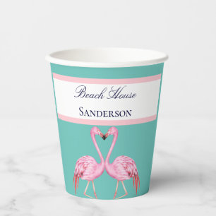 Monogram Strandhaus Teal Flamingos navyblau Co Pappbecher