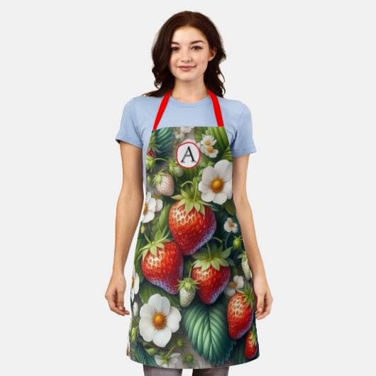 Monogram Strawberry All-over Print Schürze (Getragen)