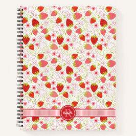 Monogram Strawberry Fruit Pattern Notizblock