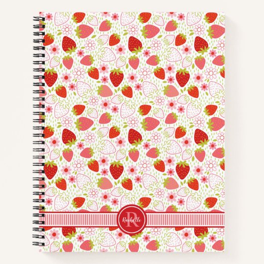 Monogram Strawberry Fruit Pattern Notizblock (Vorderseite)