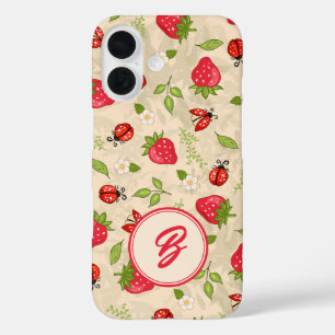 Monogram Strawberry Ladybug Muster iPhone 16 Hülle