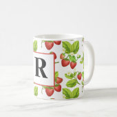 Monogram Strawberry Wasserfarben Muster Tasse (VorderseiteRechts)