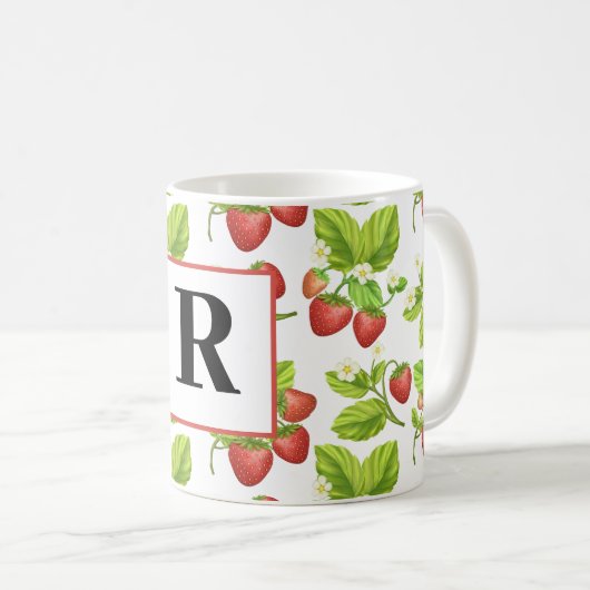Monogram Strawberry Wasserfarben Muster Tasse (VorderseiteRechts)