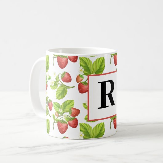 Monogram Strawberry Wasserfarben Muster Tasse (Vorderseite Links)