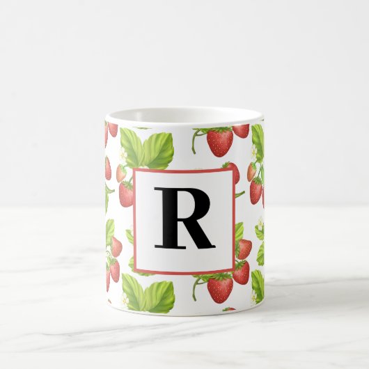 Monogram Strawberry Wasserfarben Muster Tasse (Mittel)