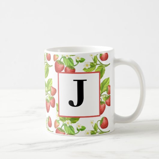 Monogram Strawberry Watercolor-Tasse Kaffeetasse (Rechts)