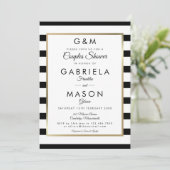 Monogram Stripe Wedding Couples Duschkabine Foto Einladung (Stehend Vorderseite)