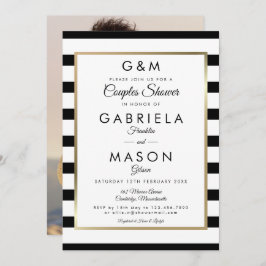 Monogram Stripe Wedding Couples Duschkabine Foto Einladung