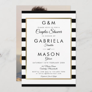 Monogram Stripe Wedding Couples Duschkabine Foto Einladung