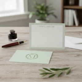 Monogram Striped Pastel Green Note Card  Mitteilungskarte
