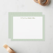 Monogram Striped Pastel Green Note Card  Mitteilungskarte (Vorderseite/Rückseite Beispiel)