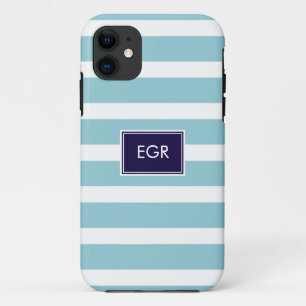 Monogram Stripes iPhone Cases (Aqua/Marine)