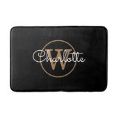 Monogram Stylisches Feminine Script Black Gold Badematte (Vorderseite)