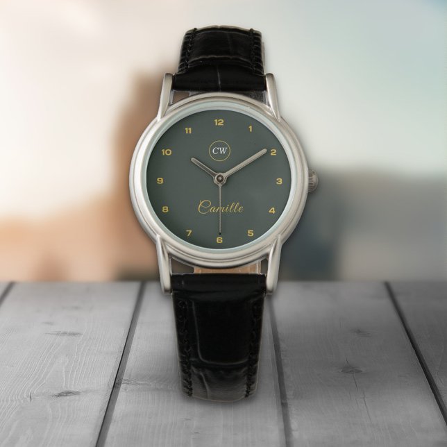 Monogram Stylish Gold & Forest Green Armbanduhr (Monogram Stylish Gold & Forest Green Watch)