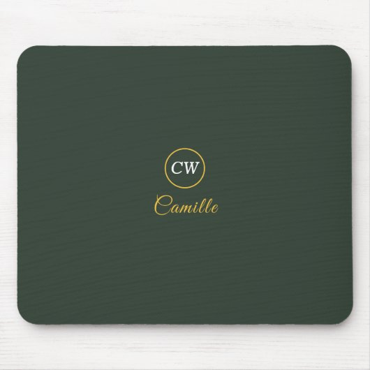 Monogram Stylish Gold & Forest Green Mousepad (Vorne)