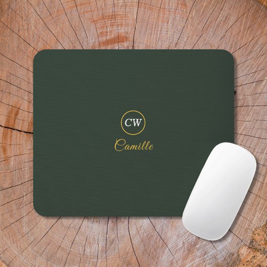 Monogram Stylish Gold & Forest Green Mousepad