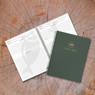Monogram Stylish Gold & Forest Green Notizblock