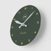Monogram Stylish Gold & Forest Green Runde Wanduhr (Winkel)