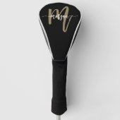 Monogram Stylish Modern Black Gold Golf Headcover (Vorderseite)