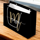 Monogram Stylish Modern Black Gold Große Geschenktüte