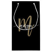 Monogram Stylish Modern Black Gold Kleine Geschenktüte (Rückseite)