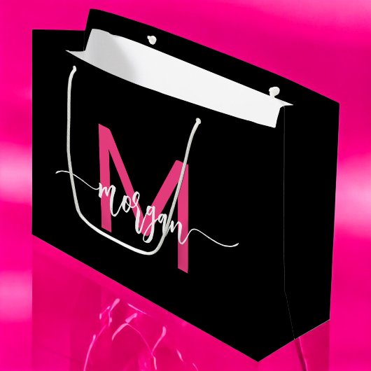 Monogram Stylish Modern Black Hot Pink Große Geschenktüte