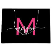 Monogram Stylish Modern Black Hot Pink Große Geschenktüte (Vorderseite)