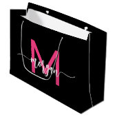Monogram Stylish Modern Black Hot Pink Große Geschenktüte (Vorderseite Schrägansicht)