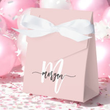 Monogram Stylish Modern Blush Pink Black