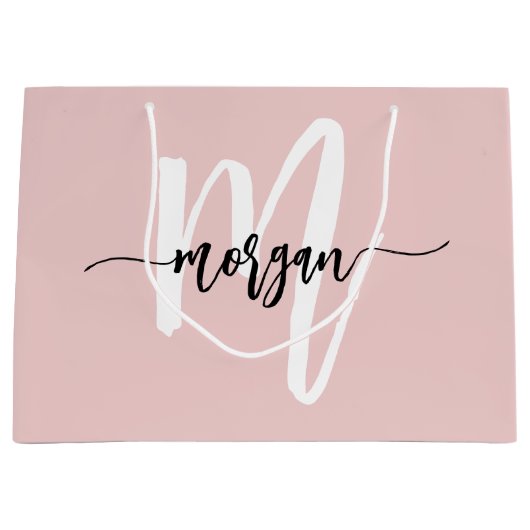 Monogram Stylish Modern Blush Pink Script Große Geschenktüte (Vorderseite)