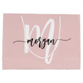 Monogram Stylish Modern Blush Pink Script Große Geschenktüte (Rückseite)