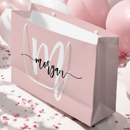 Monogram Stylish Modern Blush Pink Script Große Geschenktüte